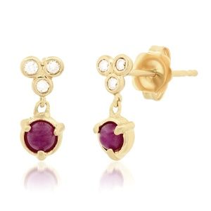 "Claw" Bezel Drop 14k Gold and Diamond Stud Earring with Rubies